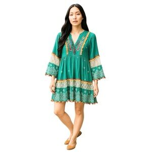 Amalfi Sartoria Boho Embroidered Tiered V Neck Sundress